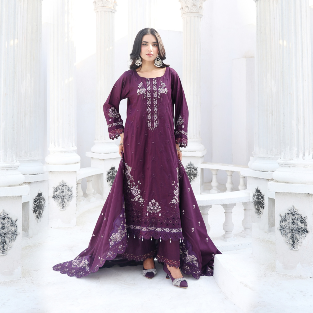 Plum Royale Unstitched Embroidered Lawn Suit