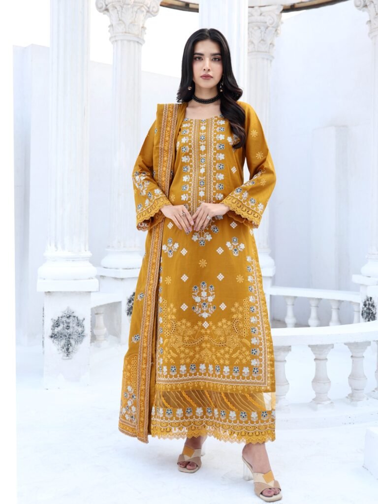 Golden Harvest unstitched embroidered lawn suit — Ashiyanaa Lawn Collection