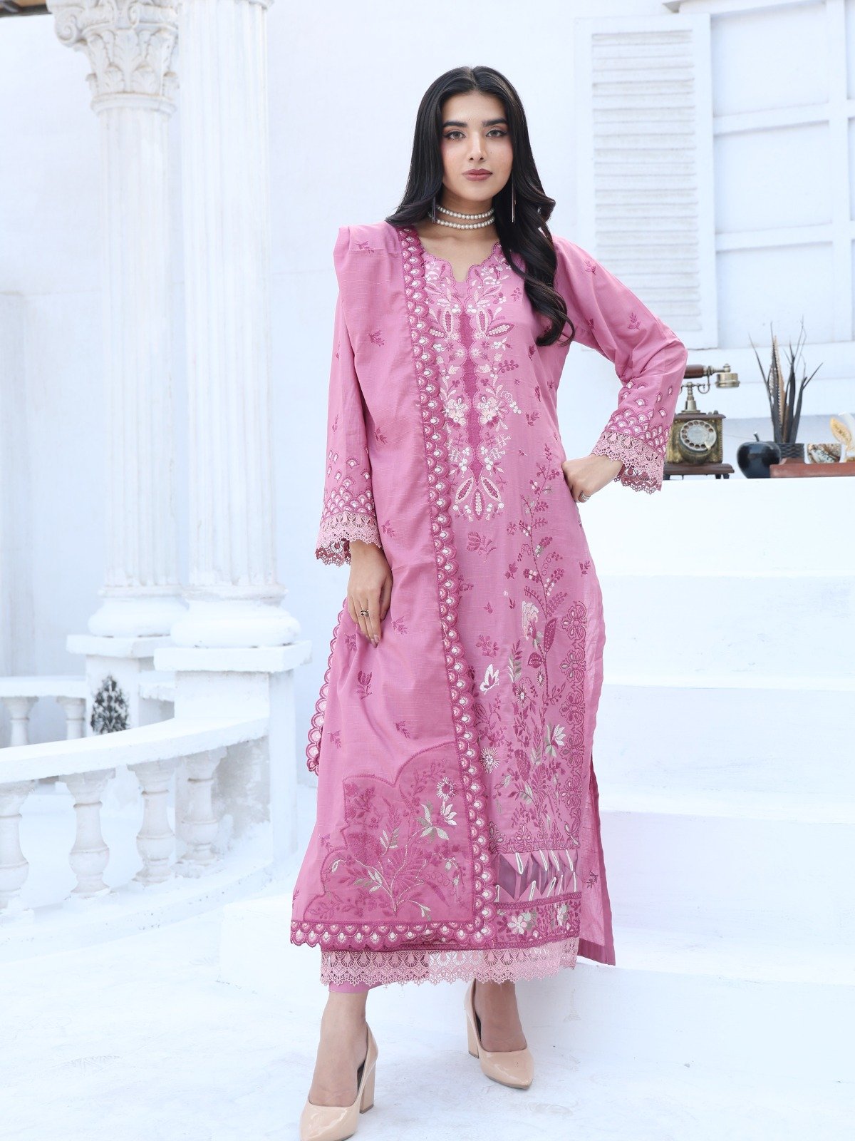 Rose Petal casual embroidered lawn suit — Ashiyanaa Casual Wear Collection