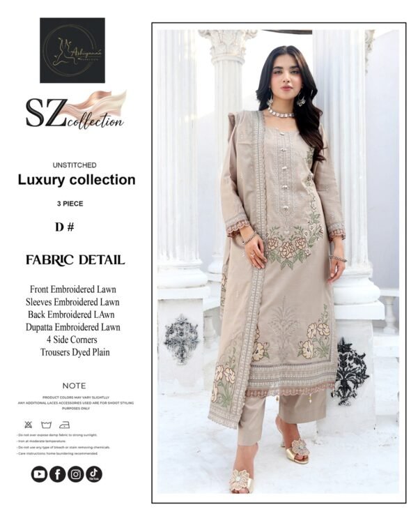 Sandstone Grace Unstitched Embroidered Lawn Suit