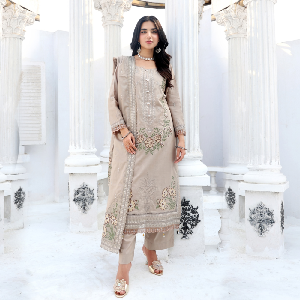 beigesuit Sandstone Grace Unstitched Embroidered Lawn Suit