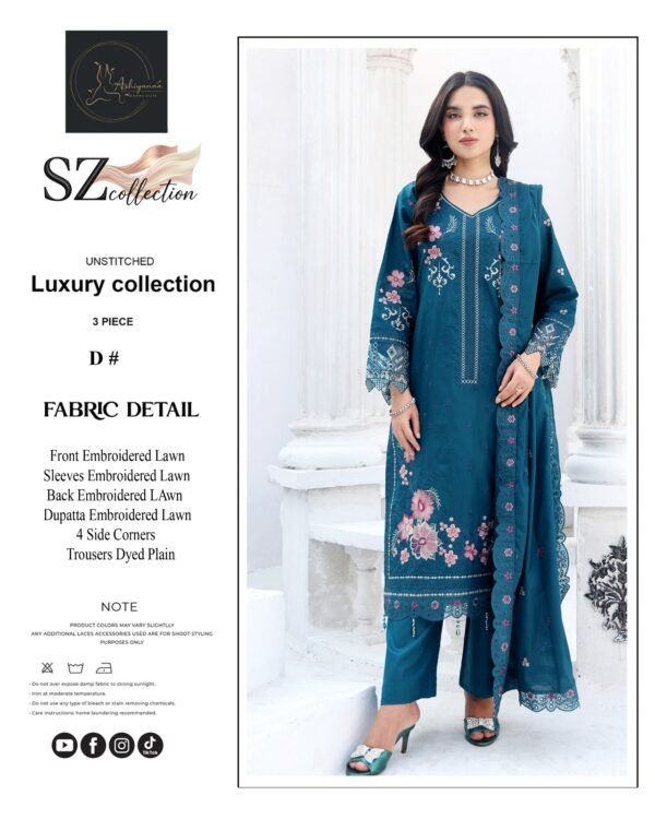 Teal Garden Unstitched Embroidered Lawn Suit