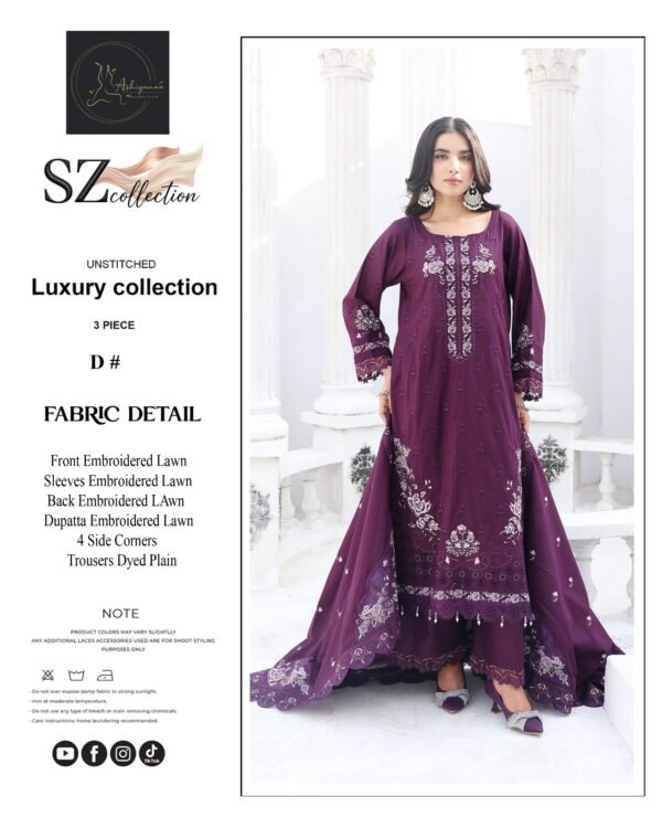 mahroonlawnsuit Plum Royale Unstitched Embroidered Lawn Suit
