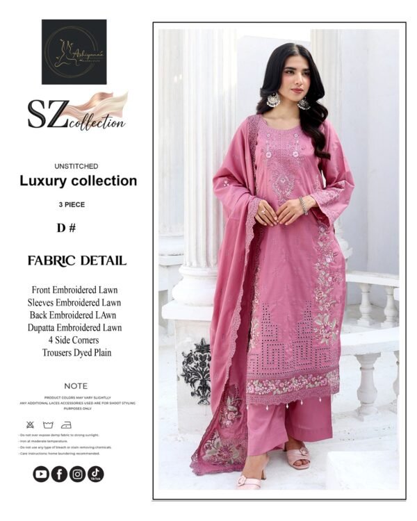 pinklawnsuitunstiched Rose Petal Unstitched Embroidered Lawn Suit