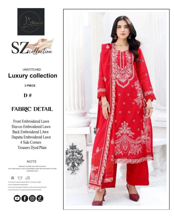 redLawnsuit Crimson Heritage Unstitched Embroidered Lawn