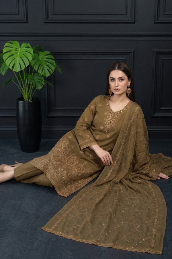 Olive Dusk Unstitched Embroidered Lawn Suit
