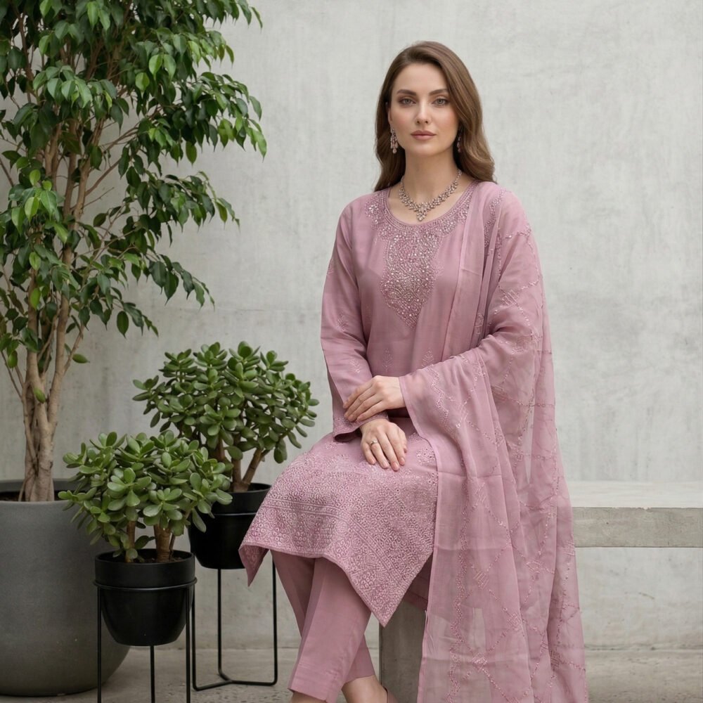 Lilac Mist Unstitched Embroidered Lawn Suit