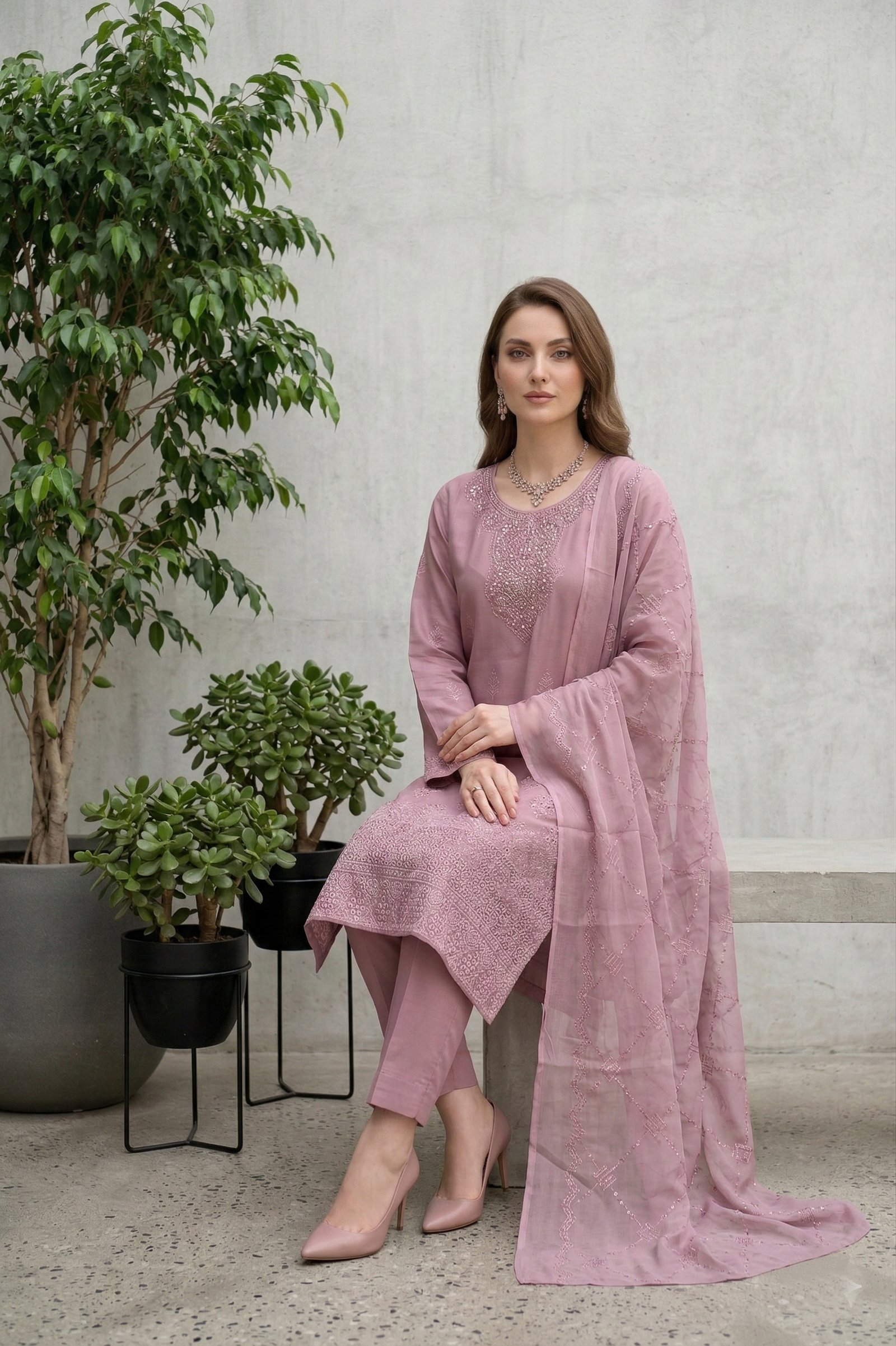 Lilac Mist Unstitched Embroidered Lawn Suit