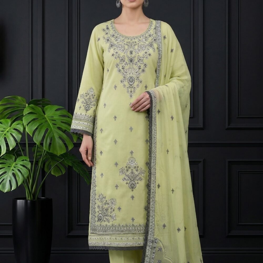 Lime Garden Unstitched Embroidered Lawn Suit