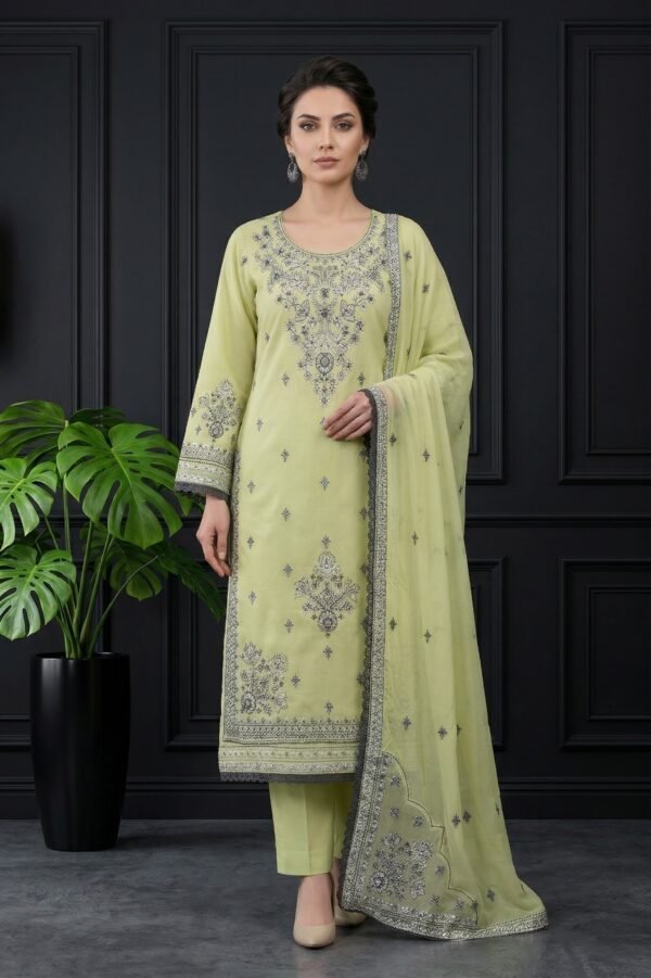 Lime Garden Unstitched Embroidered Lawn Suit