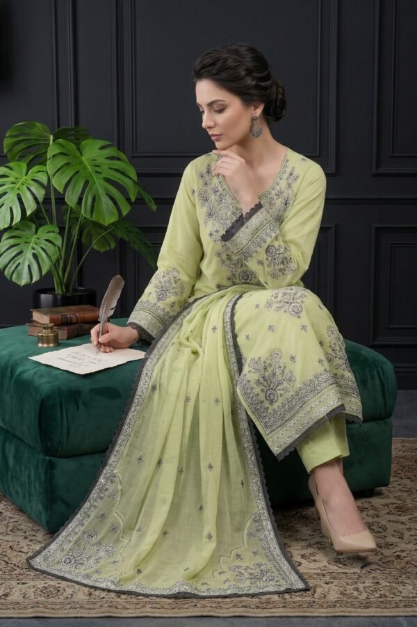 Lime Garden Unstitched Embroidered Lawn Suit