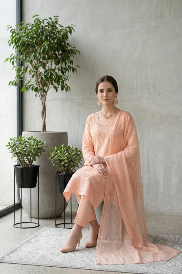 Peach Blossom Unstitched Embroidered Lawn Suit