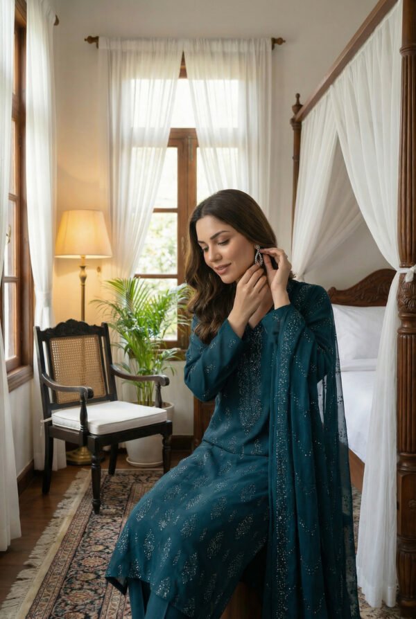Teal Reverie Embroidered Chiffon Unstitched Suit