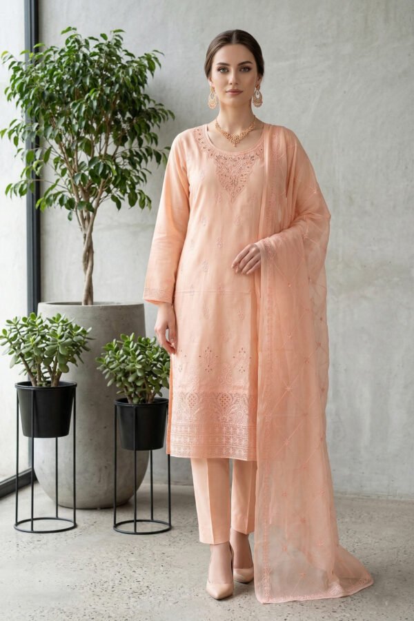 Peach Blossom Unstitched Embroidered Lawn Suit