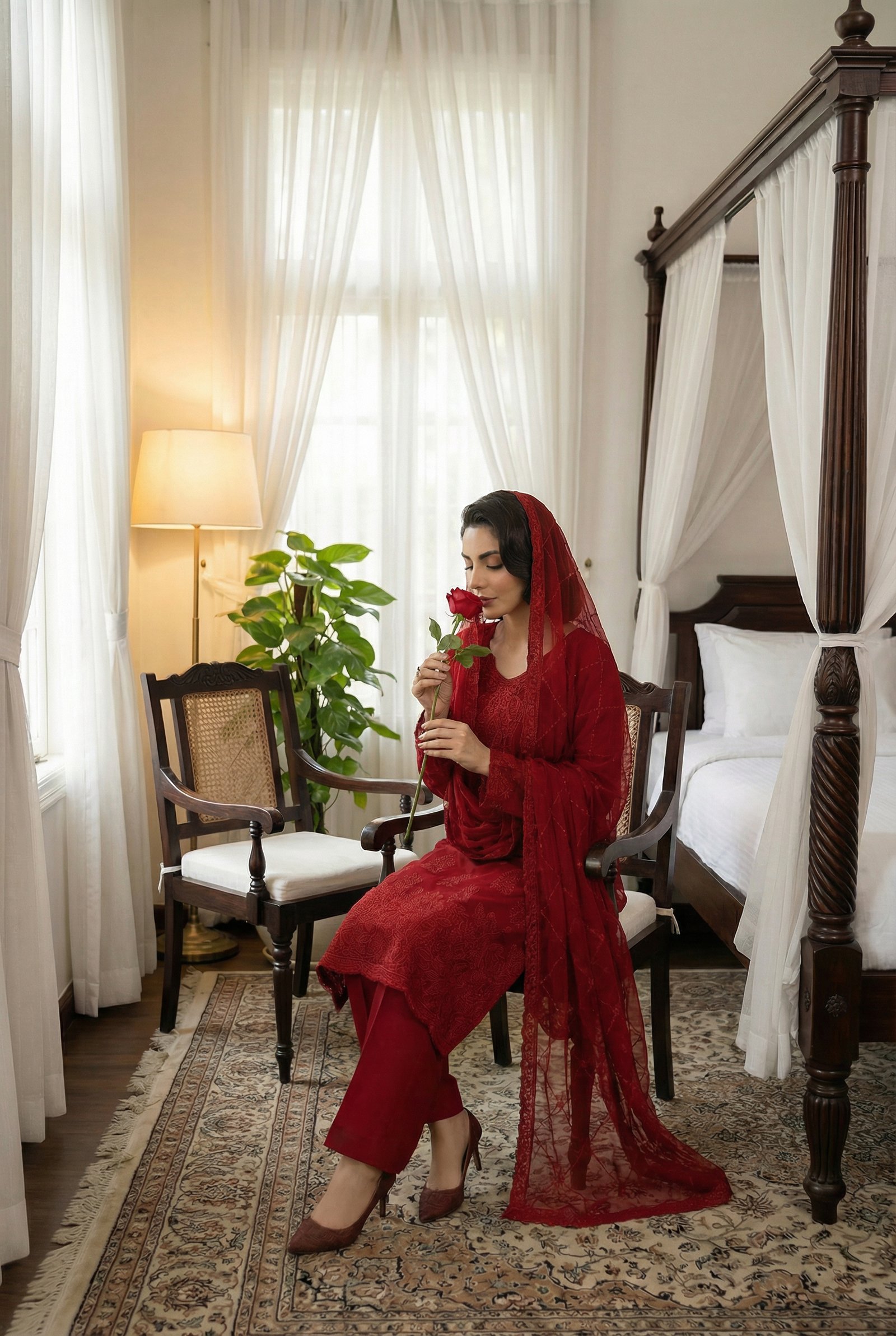 Crimson Red Embroidered Chiffon Unstitched Suit