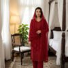 Crimson Red Embroidered Chiffon Unstitched Suit