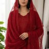 Crimson Red Embroidered Chiffon Unstitched Suit