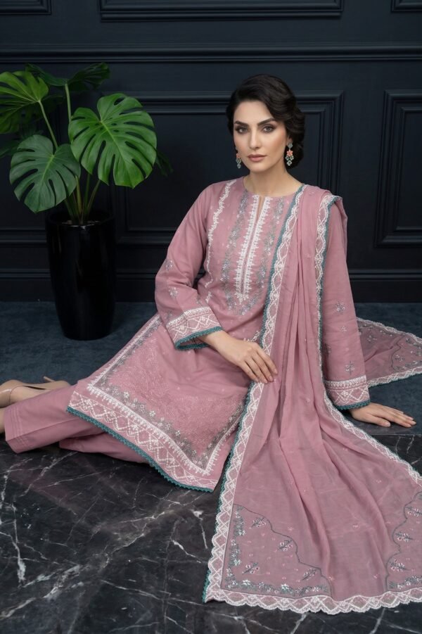 Rose Trellis Unstitched Embroidered Lawn Suit