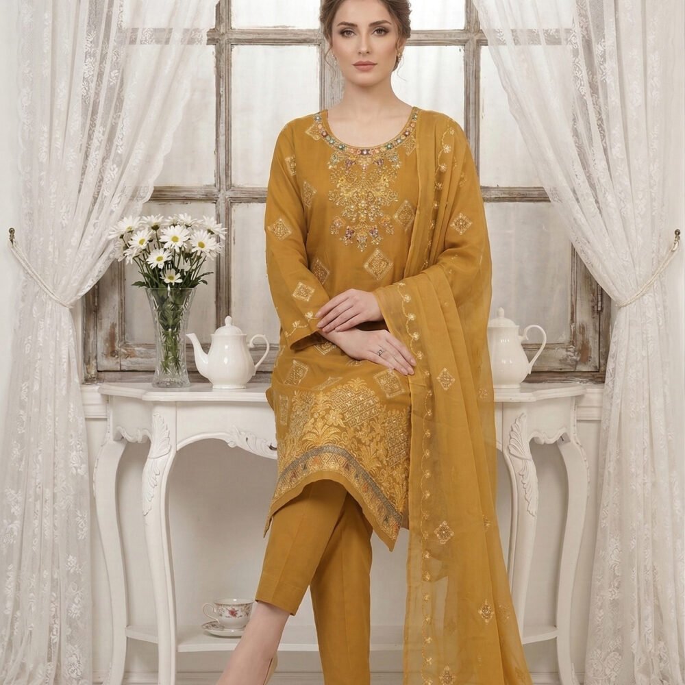 Amber Bloom Unstitched Embroidered Lawn Suit