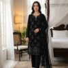 Midnight Black Embroidered Chiffon Unstitched Suit