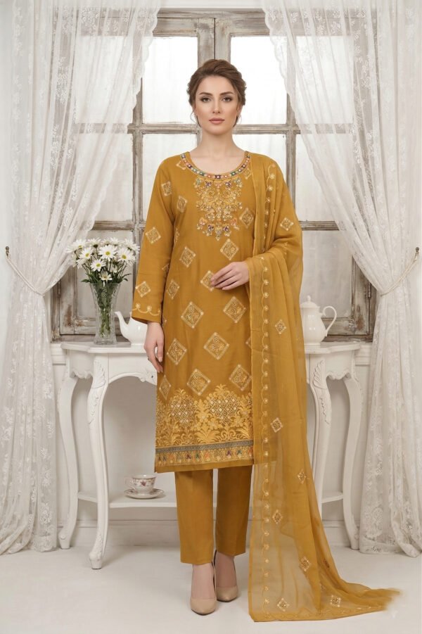 Amber Bloom Unstitched Embroidered Lawn Suit