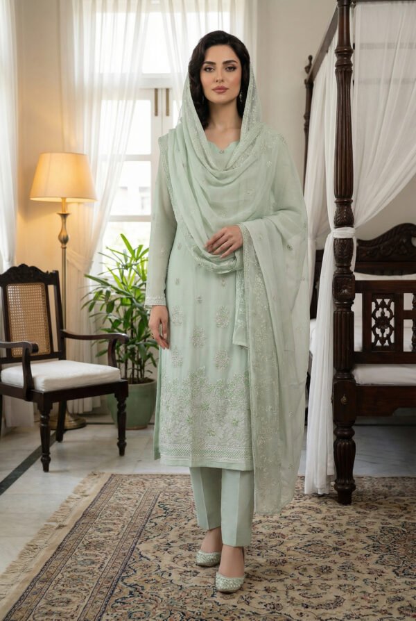Mint Green Embroidered Chiffon Unstitched Suit