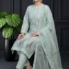 Seafoam Paisley Unstitched Embroidered Silk Suit