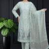 Seafoam Paisley Unstitched Embroidered Silk Suit