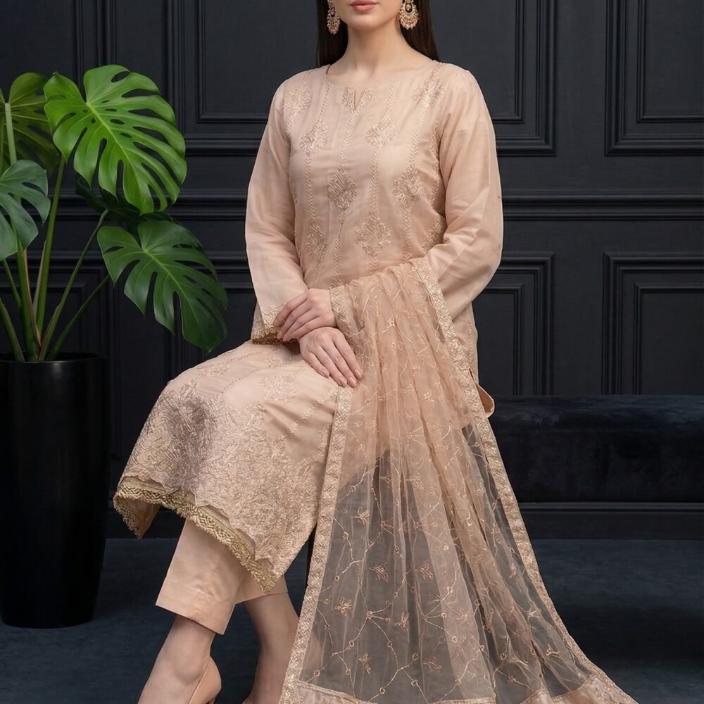 8 (1) Sand Dune Unstitched Embroidered Silk Suit