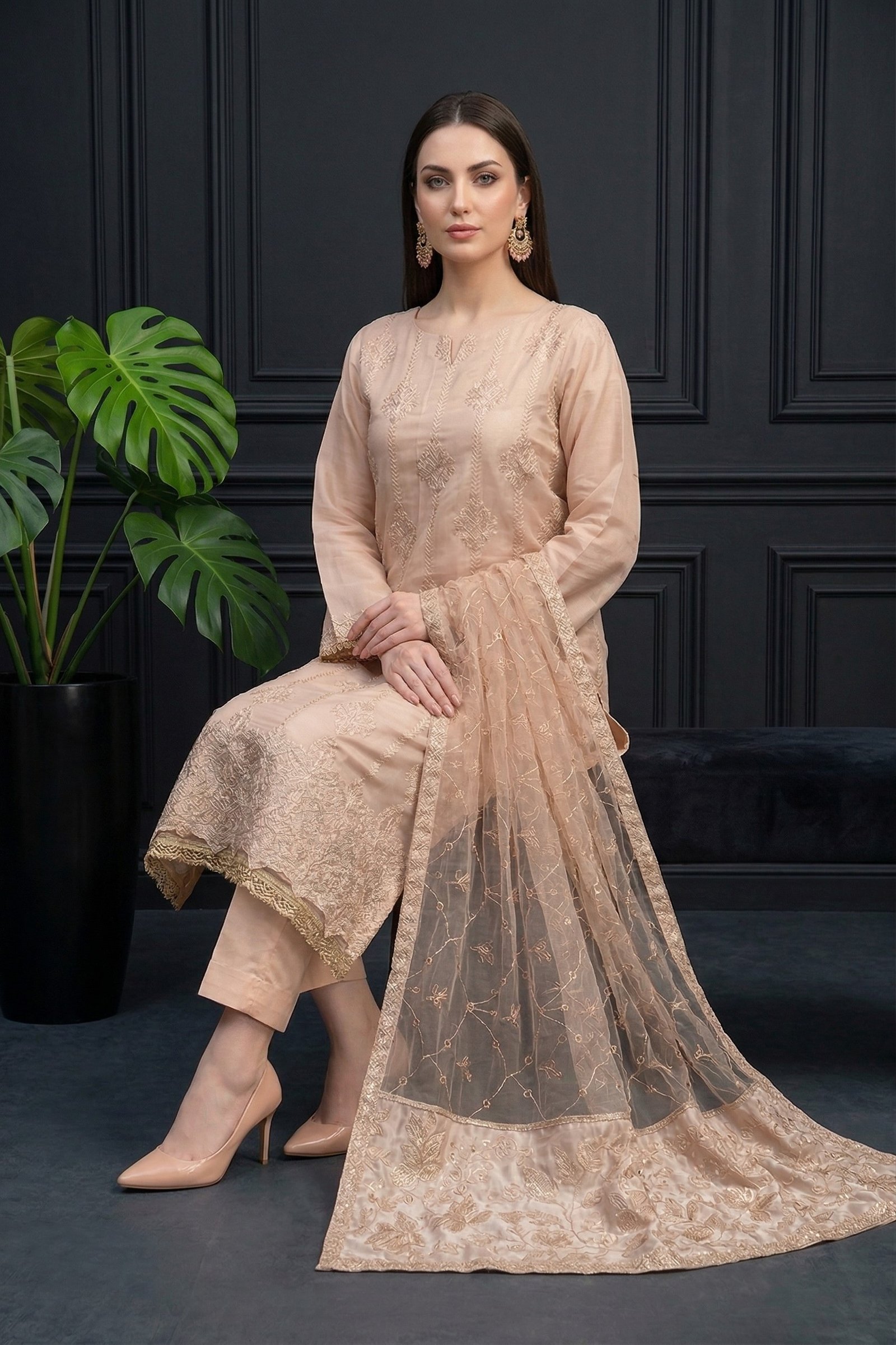 Sand Dune Unstitched Embroidered Silk Suit