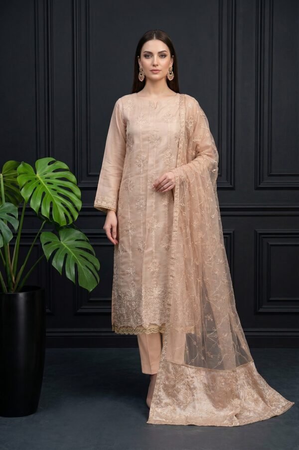Sand Dune Unstitched Embroidered Silk Suit