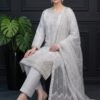 Silver Mist Unstitched Embroidered Silk Suit