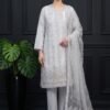 Silver Mist Unstitched Embroidered Silk Suit