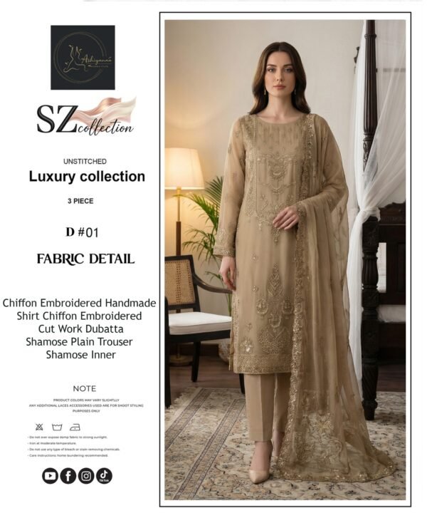 Gilded Beige Embroidered Chiffon Unstitched Suit