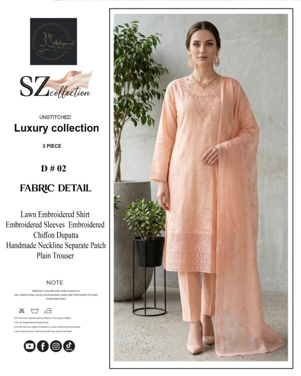 Peach Blossom Unstitched Embroidered Lawn Suit