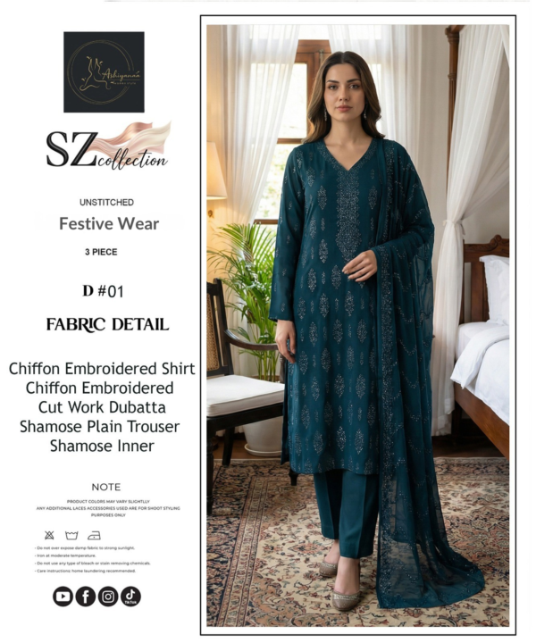 Teal Reverie Embroidered Chiffon Unstitched Suit