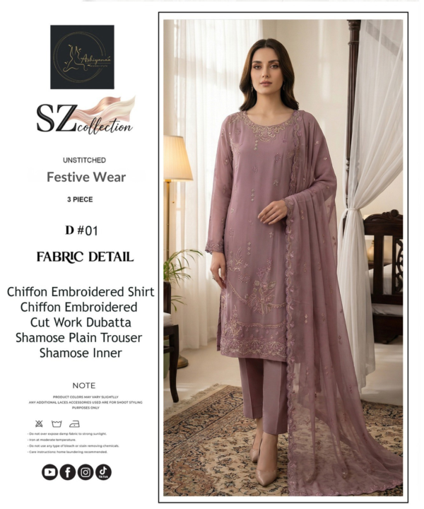 Dusty Mauve Embroidered Chiffon Unstitched Suit