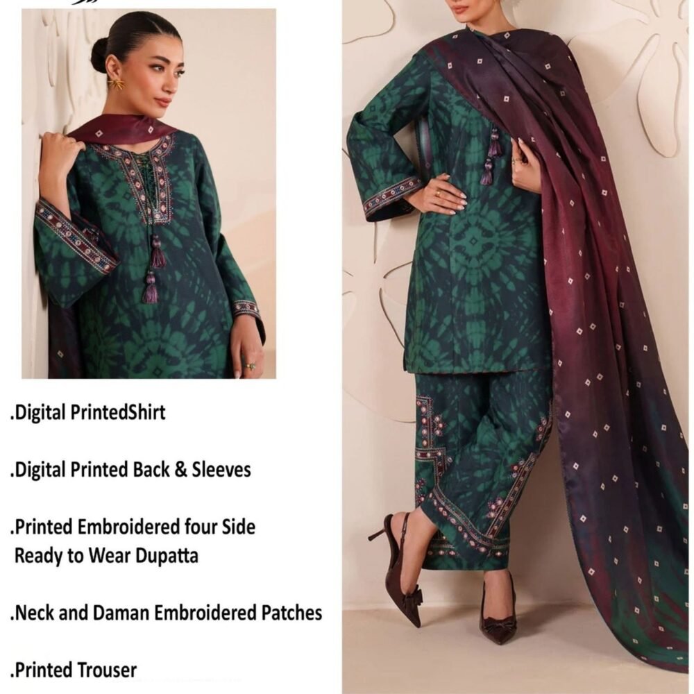 Emerald Shibori Unstitched Digital Printed Lawn Suit, Jazmin Replica