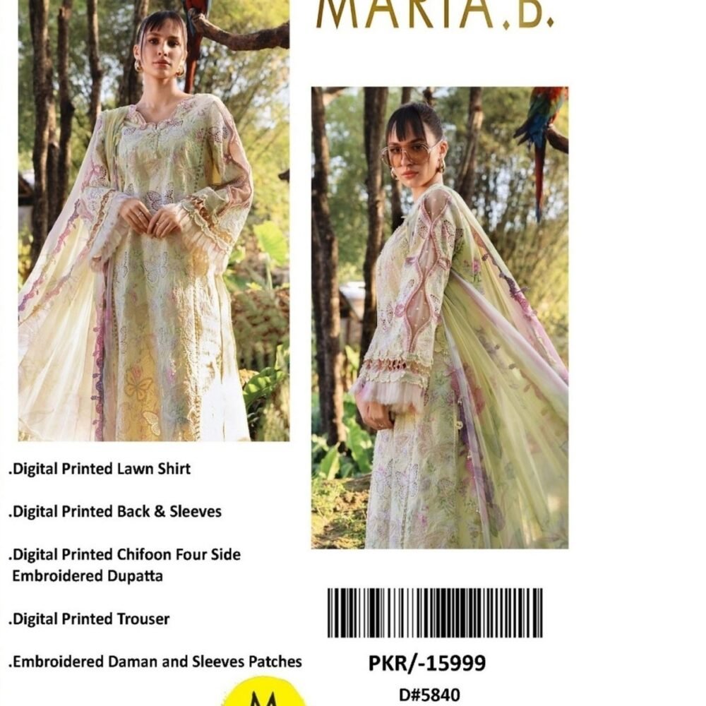Ivory Butterfly Unstitched Digital Printed Lawn Suit, Maria B Replica