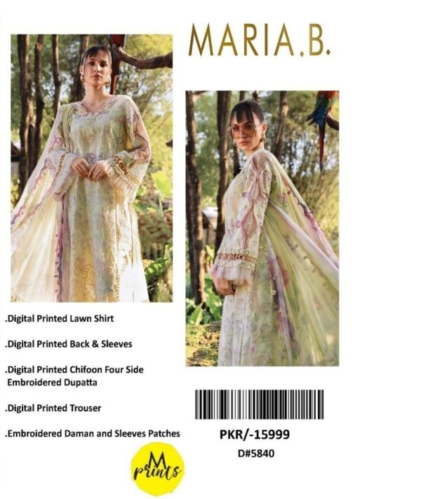 Ivory Butterfly Unstitched Digital Printed Lawn Suit, Maria B Replica