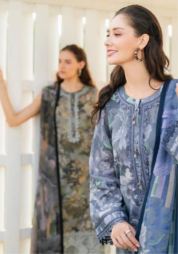 Moody Floral Unstitched Digital Printed Lawn Suit, Baroque Replica