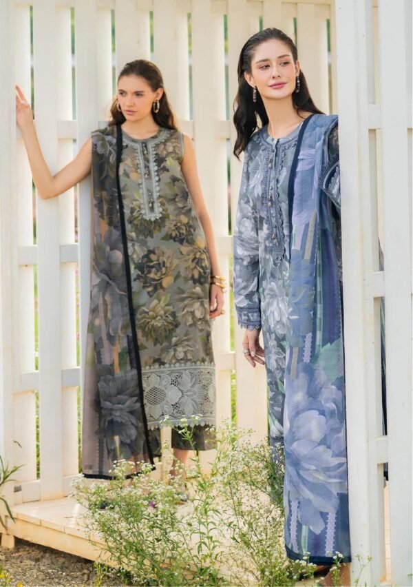 Moody Floral Unstitched Digital Printed Lawn Suit, Baroque Replica