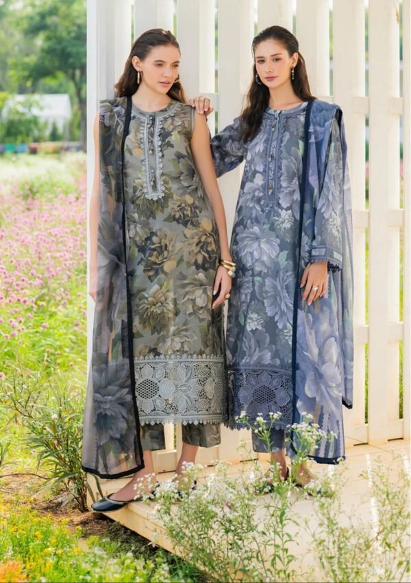 Moody Floral Unstitched Digital Printed Lawn Suit, Baroque Replica