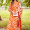Tangerine Bloom Unstitched Digital Printed Lawn Suit, Aneelas Replica