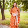Tangerine Bloom Unstitched Digital Printed Lawn Suit, Aneelas Replica