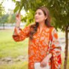 Tangerine Bloom Unstitched Digital Printed Lawn Suit, Aneelas Replica