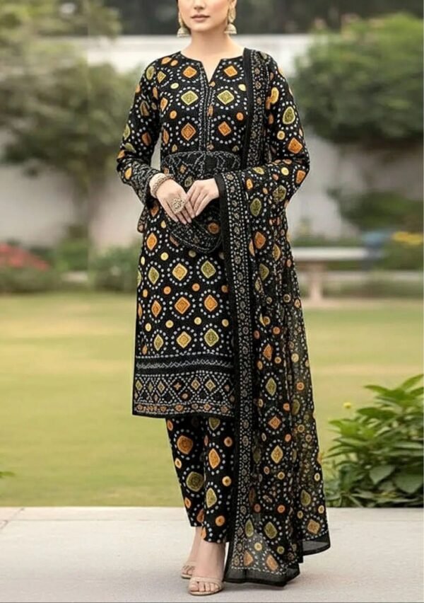 Black Medallion Unstitched Embroidered Printed Lawn Suit, Aneelas Replica