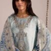 Powder Blue Bandhani Unstitched Printed Lawn Suit, Nureh Replica