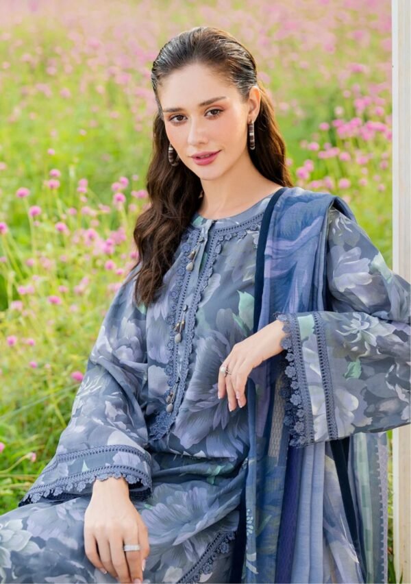 Moody Floral Unstitched Digital Printed Lawn Suit, Baroque Replica