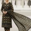 Black Medallion Unstitched Embroidered Printed Lawn Suit, Aneelas Replica